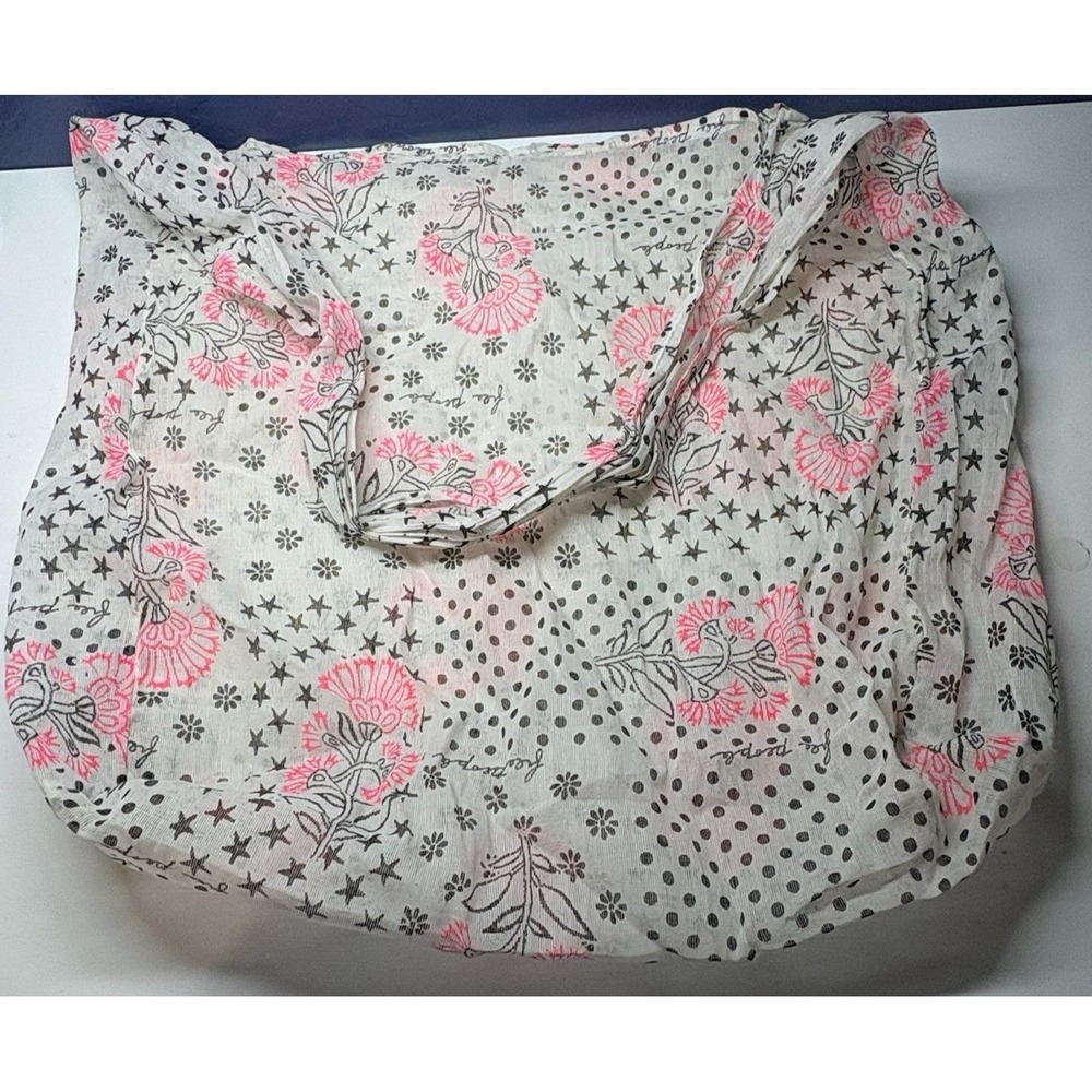 FREE PEOPLE Women Reusable Tote Bag Floral Polka Dot Sz L Cream Pink HB-32
